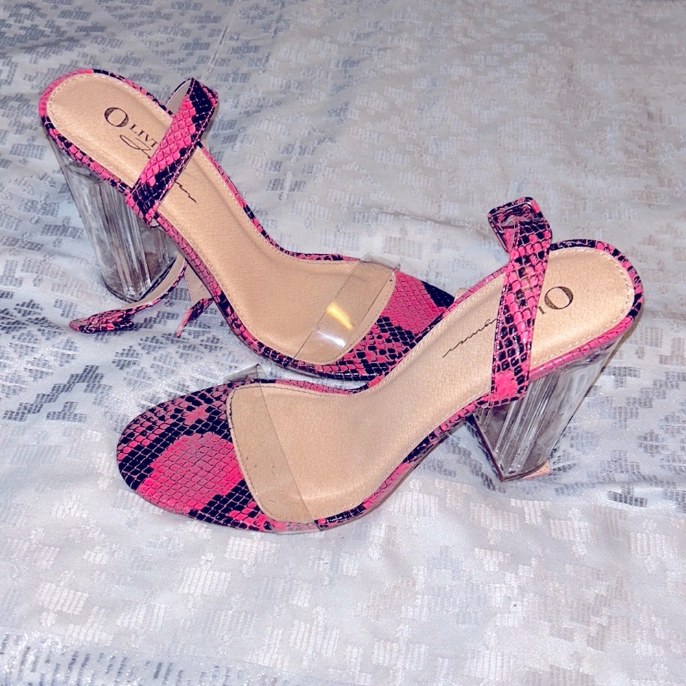 Neon pink snake print heels